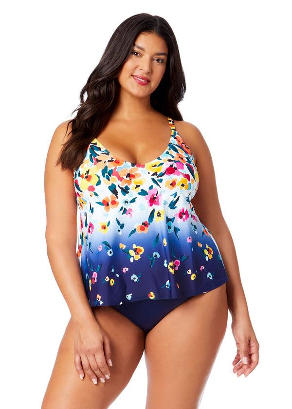 anne cole Women's Plus Gradient Floral Easy Triangle Tankini Swim Top