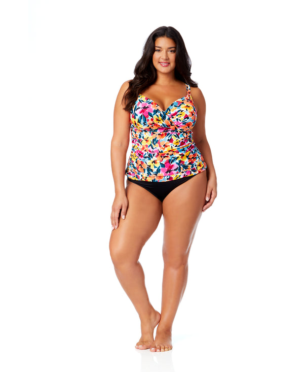 Anne Cole Women's Plus Gradient Floral Twist Front Underwire Tankini Swim Top