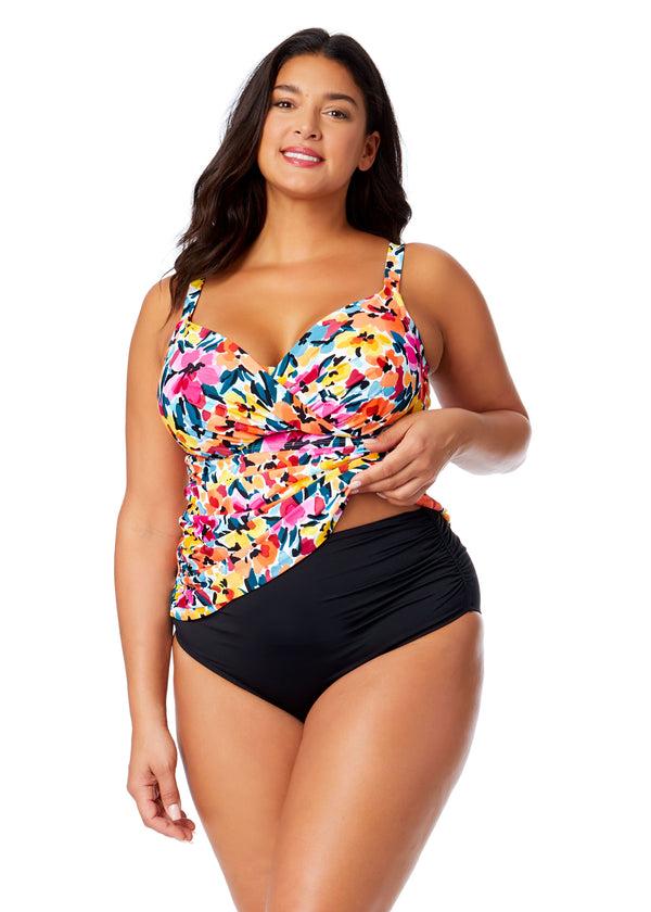 Anne Cole Women's Plus Gradient Floral Twist Front Underwire Tankini Swim Top