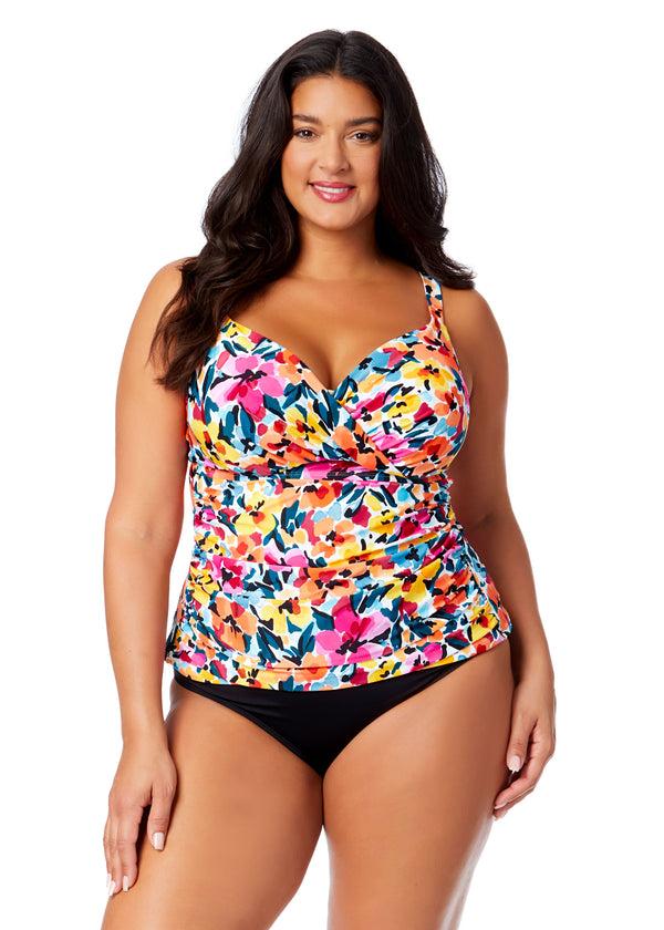 anne cole Women's Plus Gradient Floral Twist Front Underwire Tankini Swim Top