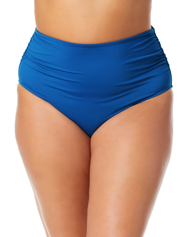 anne cole Women's Plus Live In Color High Waisted Shirred Bottom