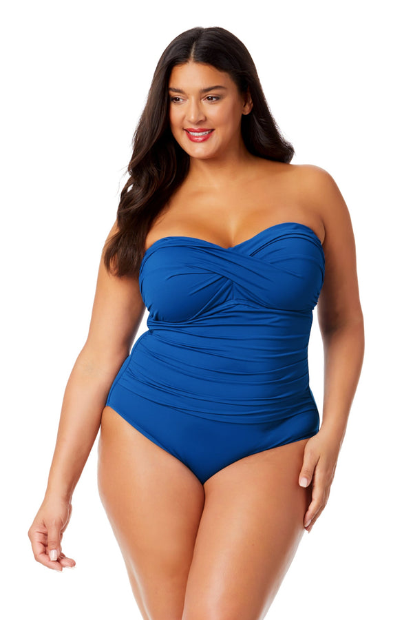 anne cole Women's Plus Live In Color Twist Front Shirred One Piece Swimsuit