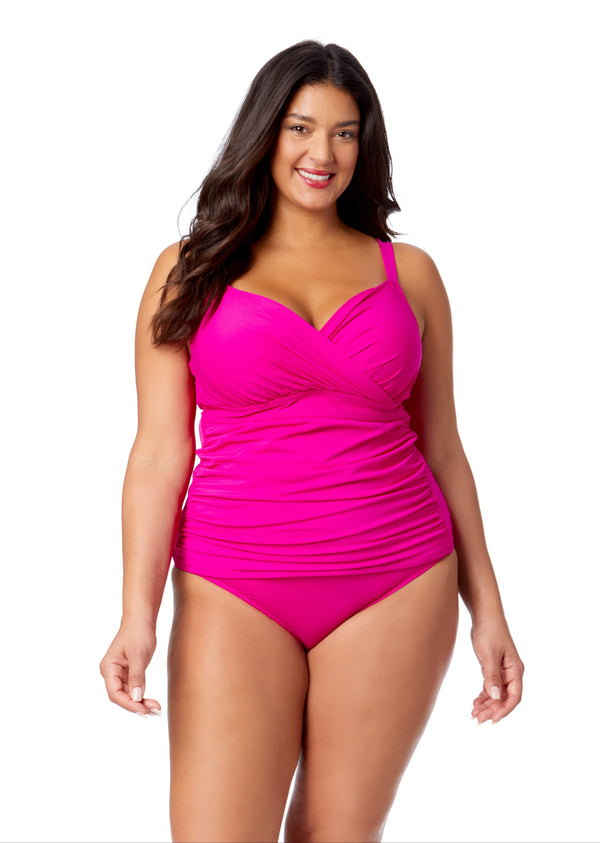 anne cole Women's Plus Live In Color Twist Front Underwire Tankini Swim Top