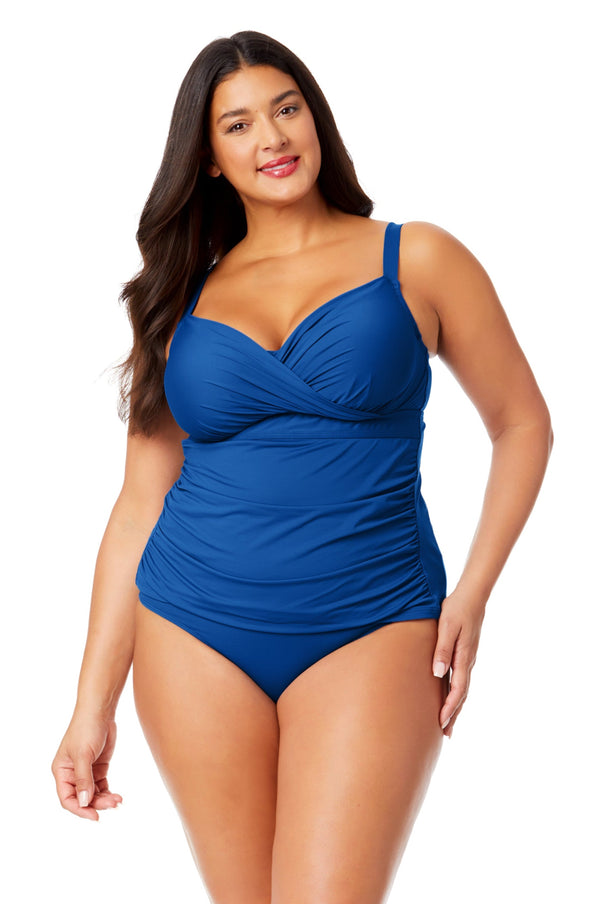 anne cole Women's Plus Live In Color Twist Front Underwire Tankini Swim Top