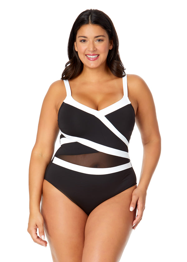 anne cole Women's Plus Mesh Around Mesh Insert One Piece Swimsuit