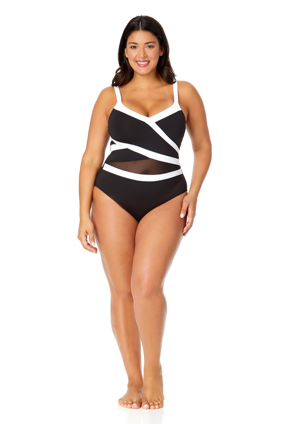 Anne Cole Women's Plus Mesh Around Mesh Insert One Piece Swimsuit