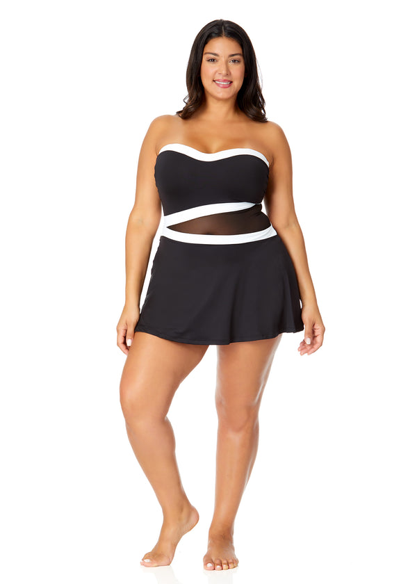 Anne Cole Women's Plus Mesh Around Paneled Strapless Mesh Swim Dress