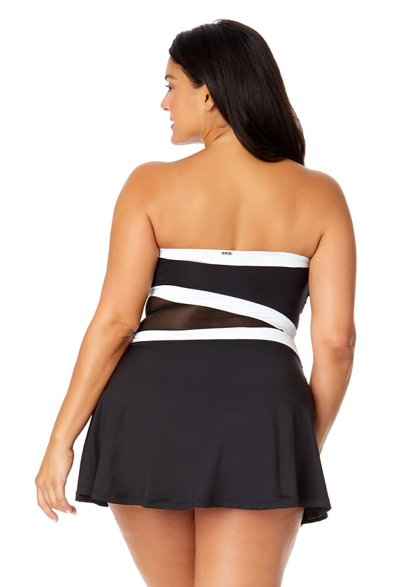 Anne Cole Women's Plus Mesh Around Paneled Strapless Mesh Swim Dress