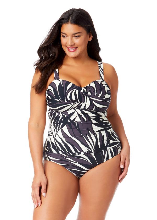 anne cole Women's Plus Palm Chic Drape Front Underwire Swim Top