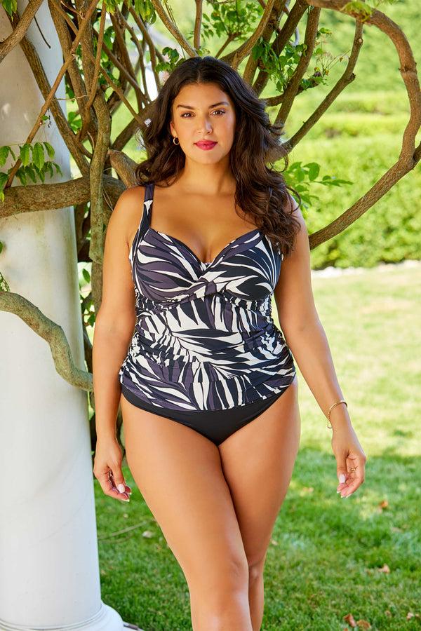 Anne Cole Women's Plus Palm Chic Drape Front Underwire Swim Top