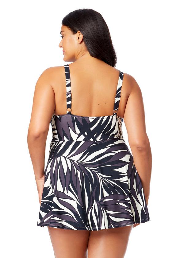 Anne Cole Women's Plus Palm Chic Surplice Twist Skirted Swimdress