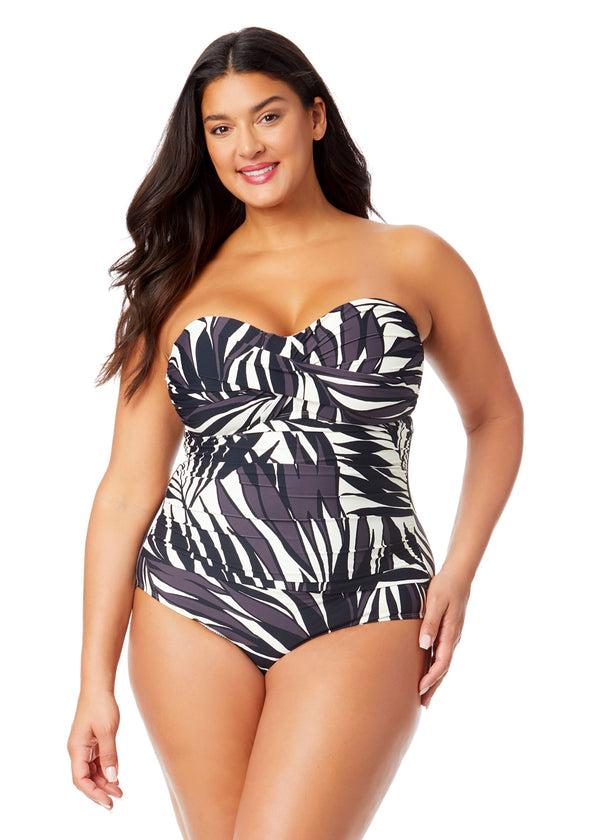 anne cole Women's Plus Palm Chic Twist Front Shirred One Piece Swimsuit