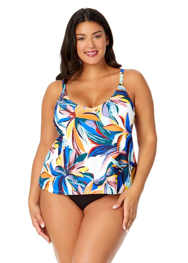 anne cole Women's Plus Riviera Floral Easy Triangle Tankini Swim Top