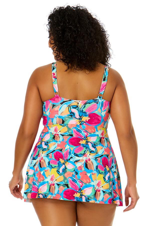 Anne Cole Women's Plus Size Amalfi Floral Swim Dress With Skirted Bottom