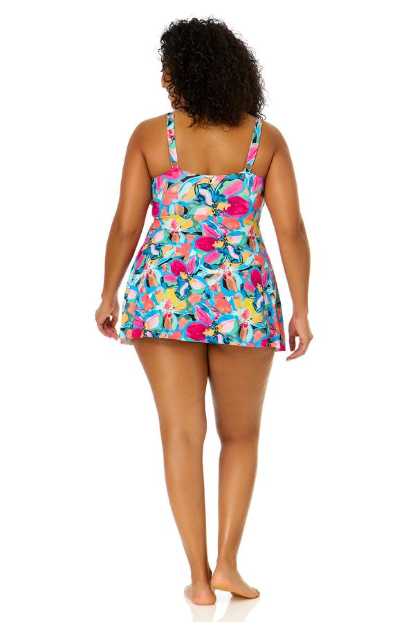 Anne Cole Women's Plus Size Amalfi Floral Swim Dress With Skirted Bottom