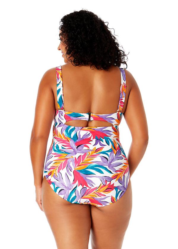Anne Cole Women's Plus Size Dance Floor Palm Underwire Surplice One Piece Swimsuit