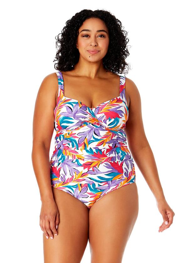 anne cole Women's Plus Size Dance Floor Palm Underwire Surplice One Piece Swimsuit