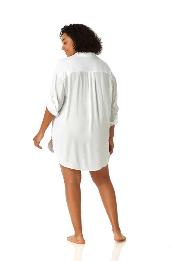Anne Cole Women's Plus Size Live In Color Button Down Shirt Swimsuit Cover Up