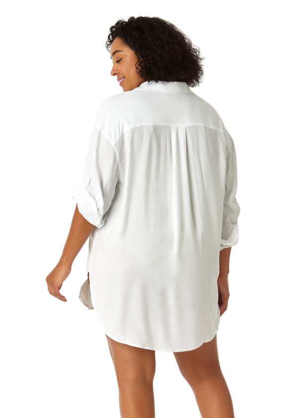 Anne Cole Women's Plus Size Live In Color Button Down Shirt Swimsuit Cover Up