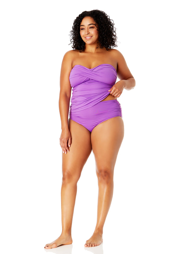 Anne Cole Women's Plus Size Live In Color Twist Front Bandeaukini Swim Top