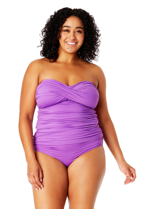 anne cole Women's Plus Size Live In Color Twist Front Bandeaukini Swim Top