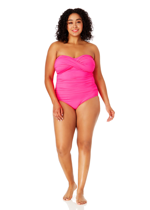Anne Cole Women's Plus Size Live In Color Twist Front Shirred One Piece Swimsuit