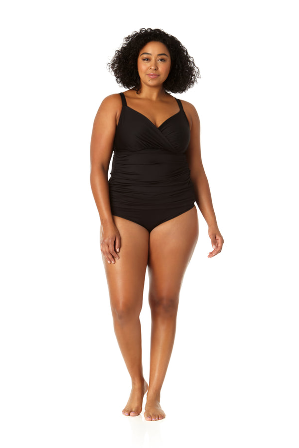 Anne Cole Women's Plus Size Live In Color Twist Front Underwire Tankini Swim Top