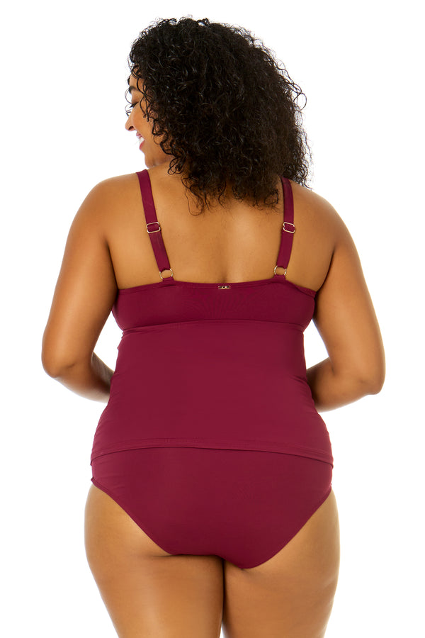Anne Cole Women's Plus Size Live In Color Twist Front Underwire Tankini Swim Top