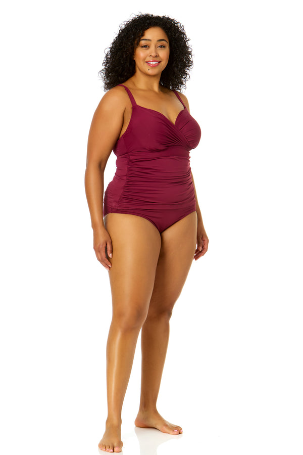 Anne Cole Women's Plus Size Live In Color Twist Front Underwire Tankini Swim Top