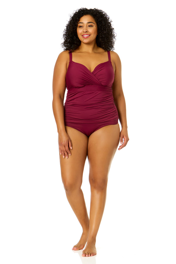 Anne Cole Women's Plus Size Live In Color Twist Front Underwire Tankini Swim Top