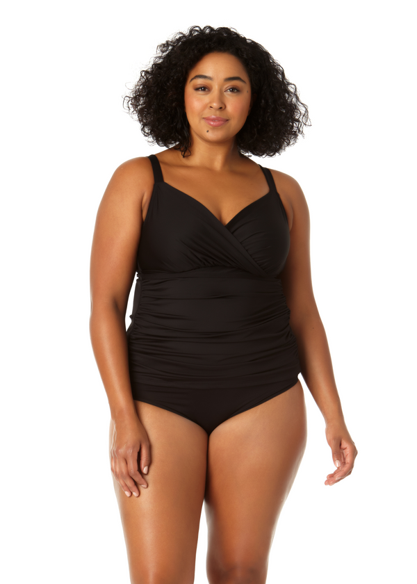 anne cole Women's Plus Size Live In Color Twist Front Underwire Tankini Swim Top