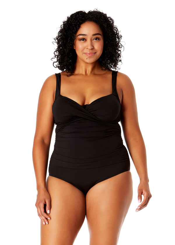 anne cole Women's Plus Size Live In Color Underwire Surplice One Piece Swimsuit