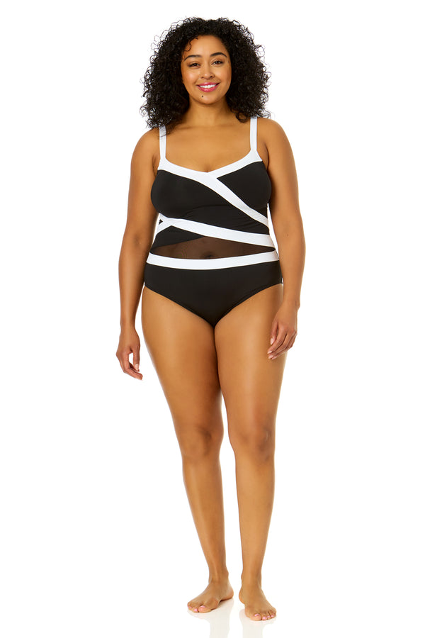 Anne Cole Women's Plus Size Mesh Around Mesh Insert One Piece Swimsuit
