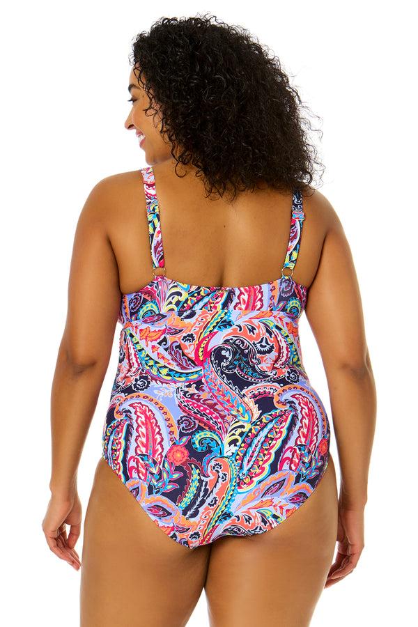 Anne Cole Women's Plus Size Paisley Parade V-Wire One Piece Swimsuit