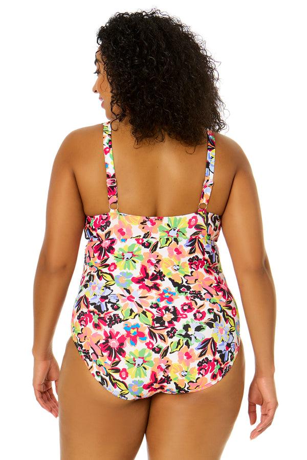 Anne Cole Women's Plus Size Sun Blossom Retro Twist Front Shirred One Piece Swimsuit