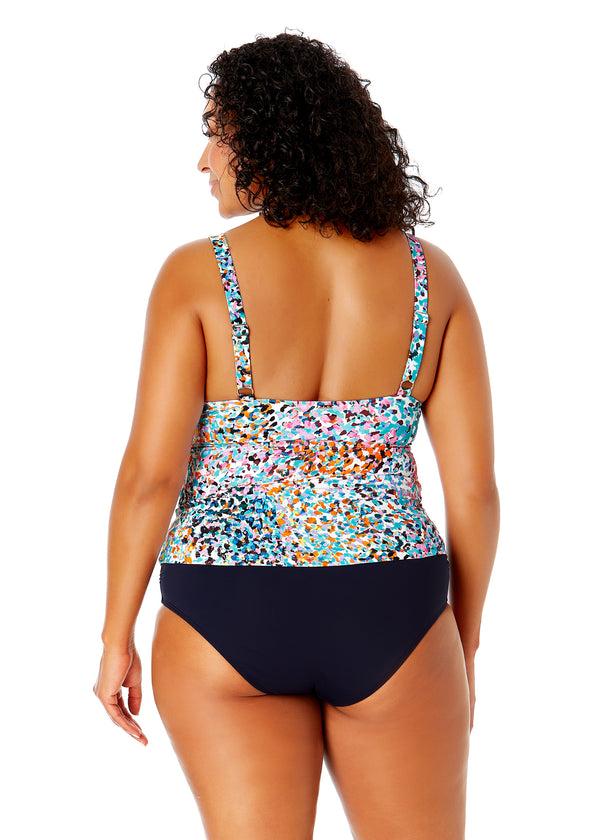 Anne Cole Women's Plus Size Sunset Dot Hidden Underwire Drape Front Tankini Swim Top