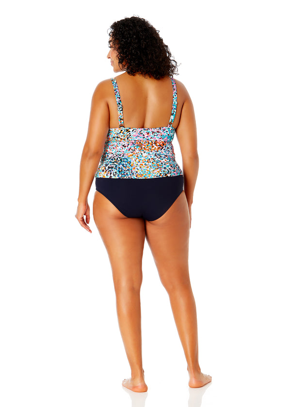 Anne Cole Women's Plus Size Sunset Dot Hidden Underwire Drape Front Tankini Swim Top