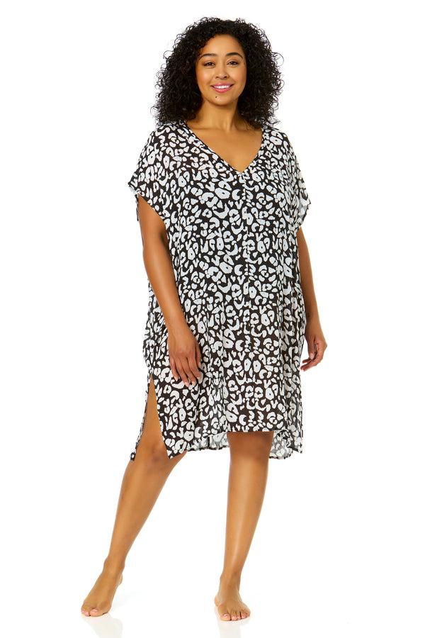 Anne Cole Women's Plus Size Wild Cat Easy Tunic Swimsuit Cover Up