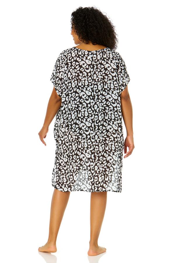 Anne Cole Women's Plus Size Wild Cat Easy Tunic Swimsuit Cover Up
