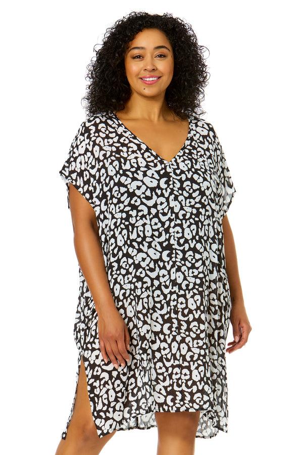 anne cole Women's Plus Size Wild Cat Easy Tunic Swimsuit Cover Up