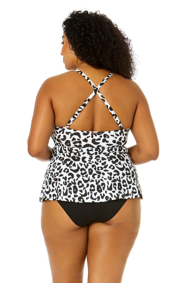 Anne Cole Women's Plus Size Wild Cat Ring Easy Tankini Swim Top