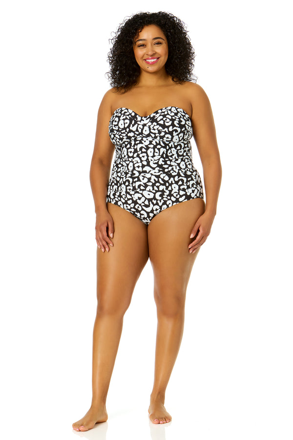 Anne Cole Women's Plus Size Wild Cat Twist Front Shirred One Piece Swimsuit