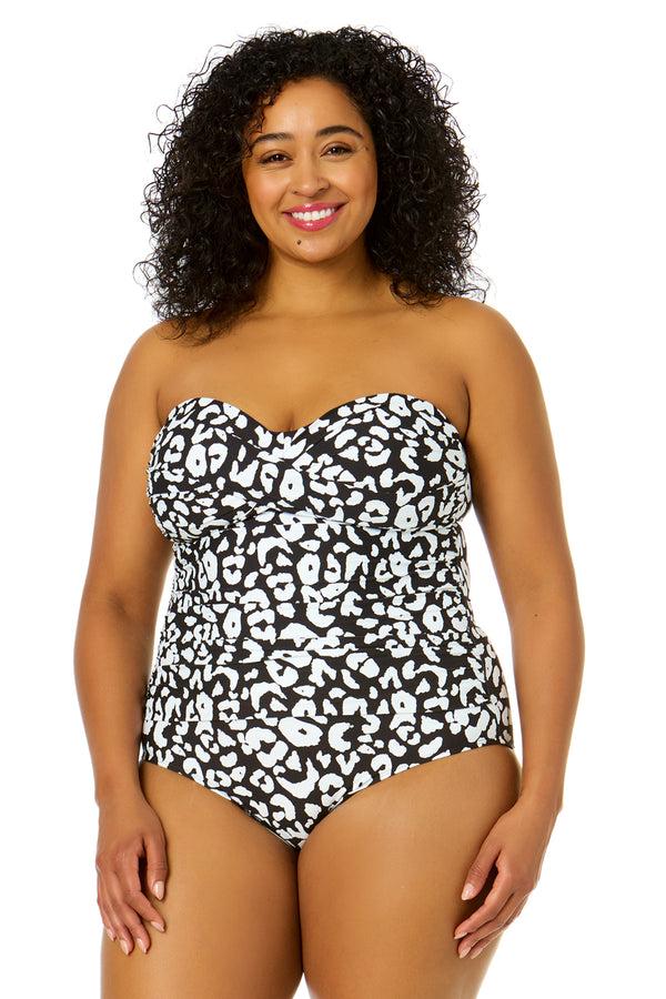 anne cole Women's Plus Size Wild Cat Twist Front Shirred One Piece Swimsuit