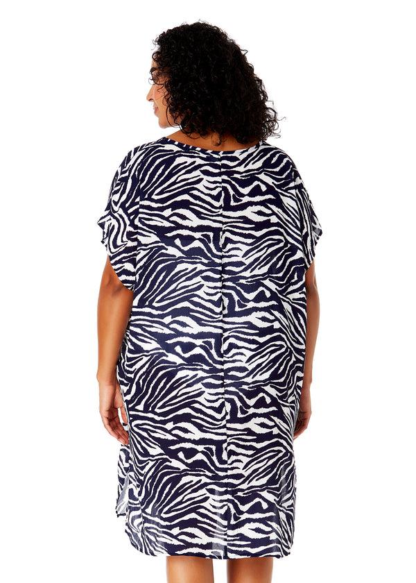 Anne Cole Women's Plus Size Zebra Shadow Easy Tunic Swimsuit Cover Up
