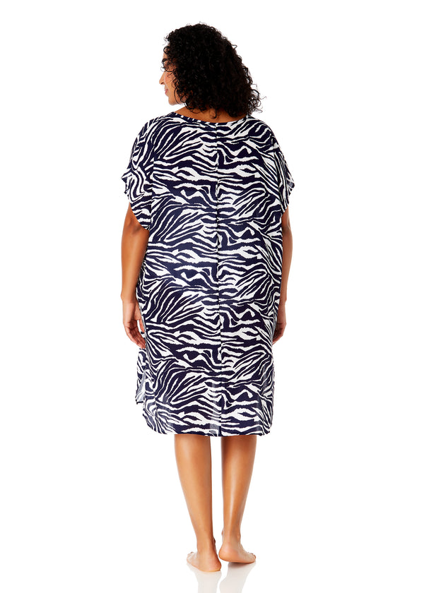 Anne Cole Women's Plus Size Zebra Shadow Easy Tunic Swimsuit Cover Up