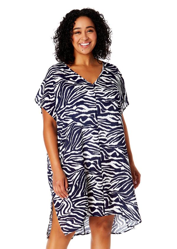 anne cole Women's Plus Size Zebra Shadow Easy Tunic Swimsuit Cover Up