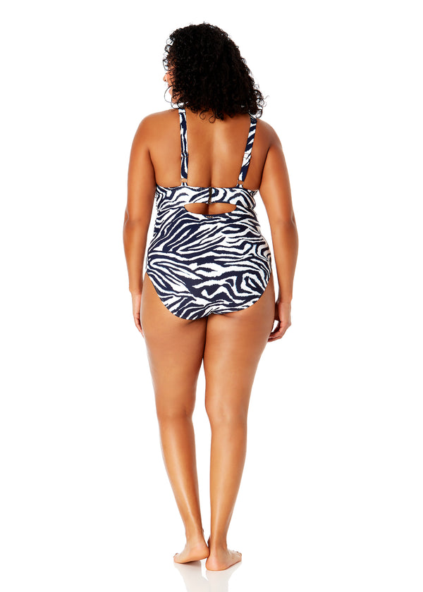 Anne Cole Women's Plus Size Zebra Shadow Soft Band Shirred One Piece Swimsuit