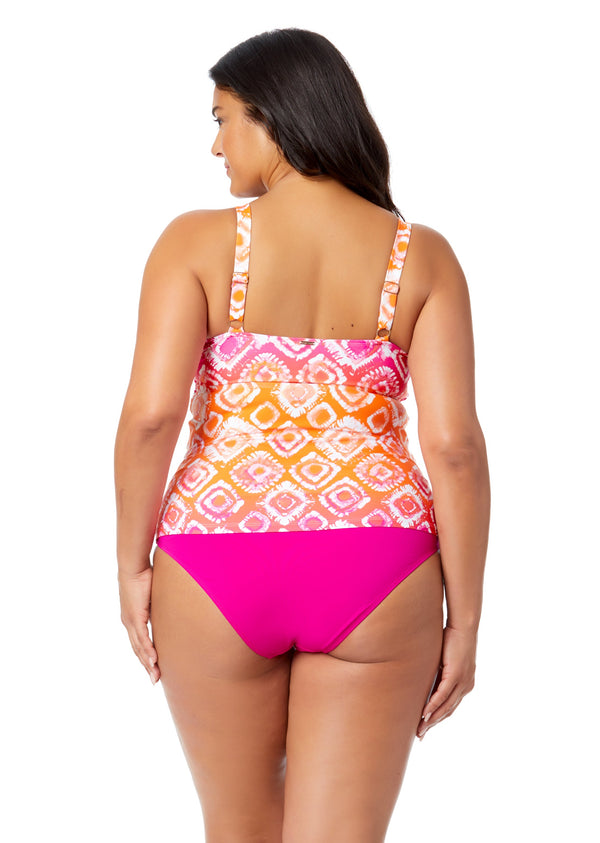 Anne Cole Women's Plus Tie Dye Foulard Hidden Underwire Drape Front Tankini Swim Top