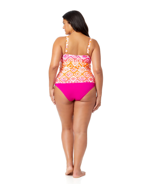 Anne Cole Women's Plus Tie Dye Foulard Hidden Underwire Drape Front Tankini Swim Top