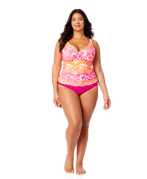 Anne Cole Women's Plus Tie Dye Foulard Hidden Underwire Drape Front Tankini Swim Top